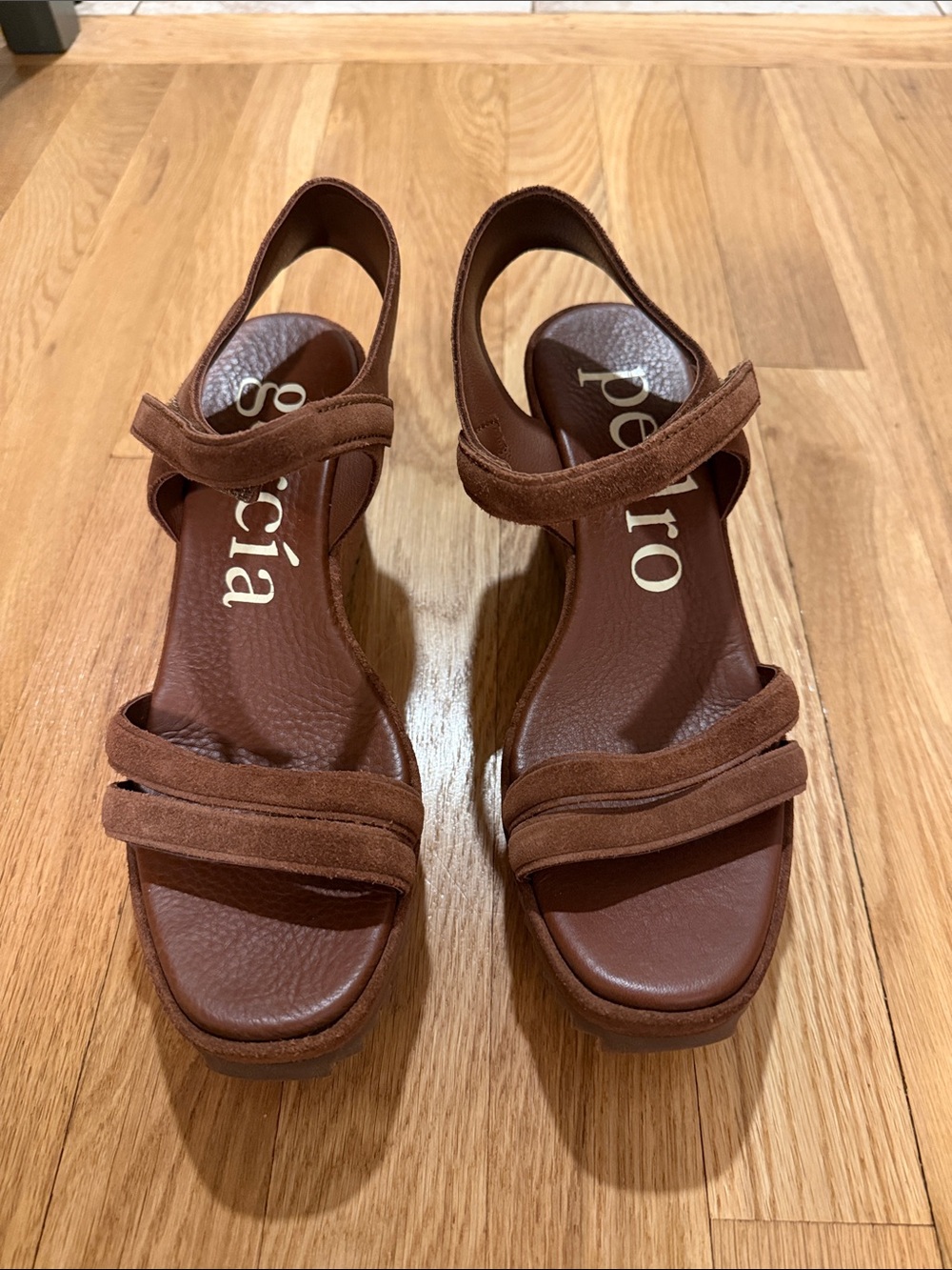 Pedro Garcia Brown Suede Wedge Sandals